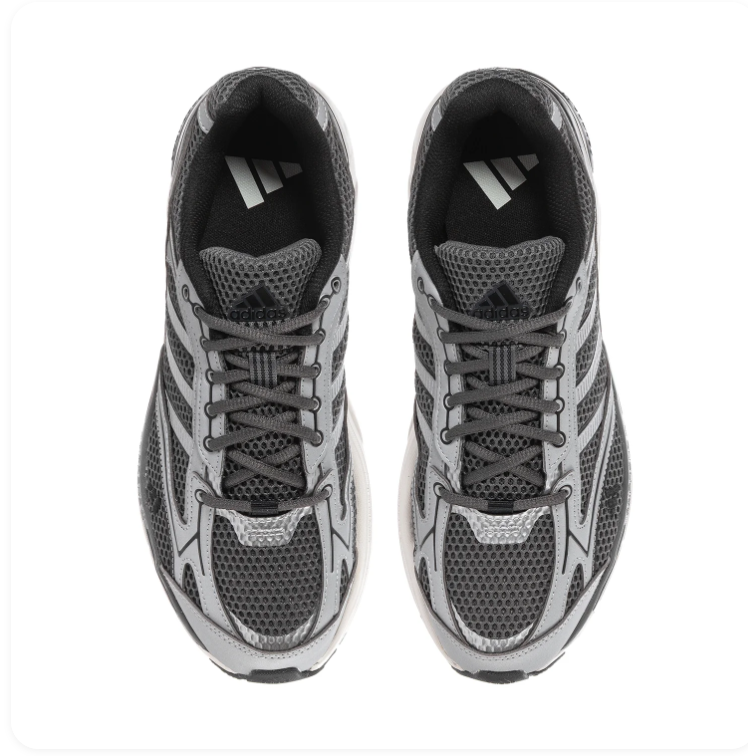 Adidas Grey Mesh Sneakers with Metallic Silver Accents
