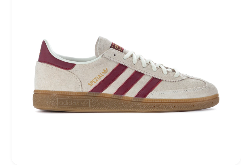 Adidas Handball Spezial Cream Sneakers with Burgundy Stripes and Gum Sole