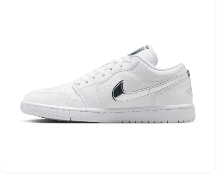 Air Jordan 1 Low White Sneakers with Metallic Silver Accents