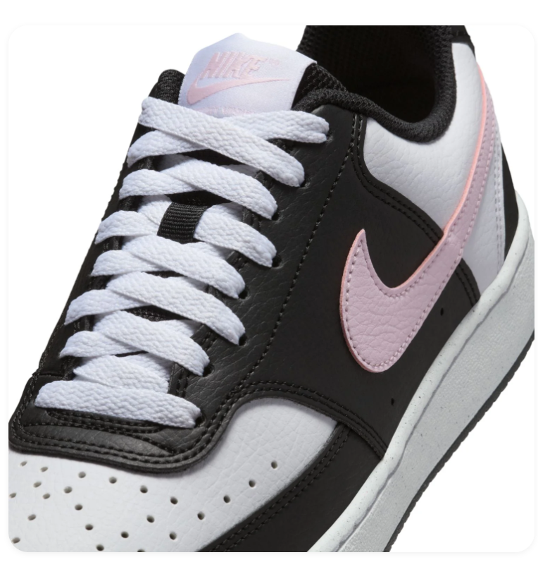Nike Black and White Low-Top Sneakers with Pale Pink Swoosh