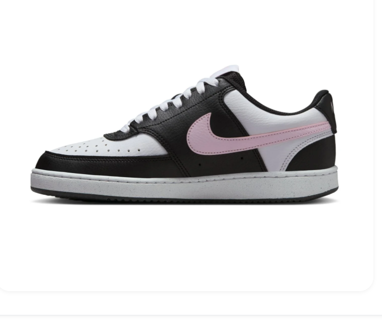 Nike Black and White Low-Top Sneakers with Pale Pink Swoosh
