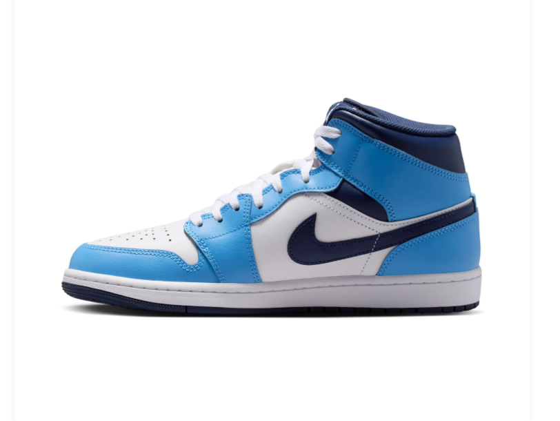 Air Jordan 1 Mid Blue, White and Navy Sneakers
