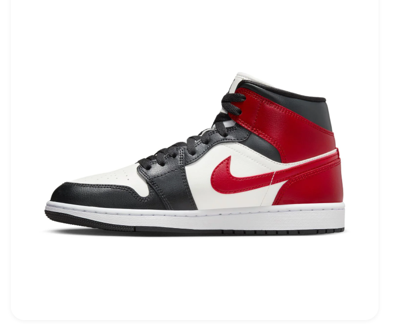 Air Jordan 1 Mid Black, White and Red Sneakers