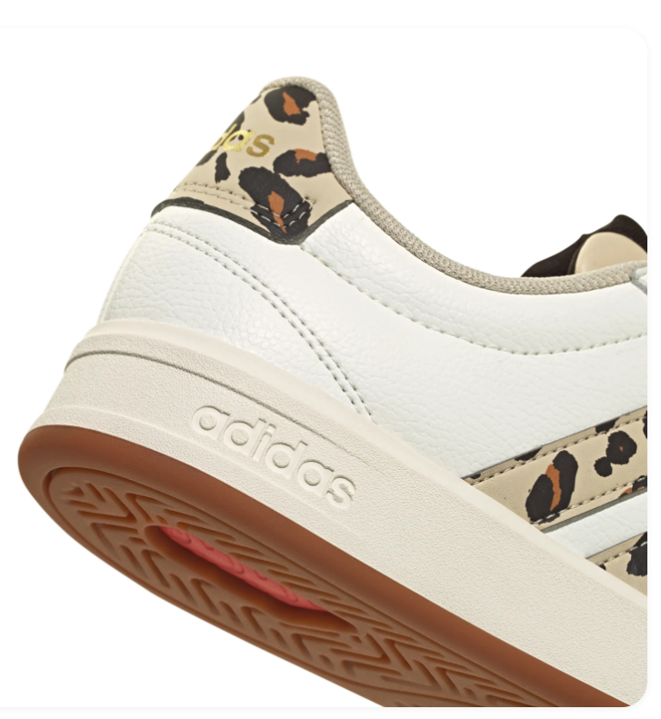 Adidas White Low-Top Sneakers with Leopard Print Stripes and Gum Outsole