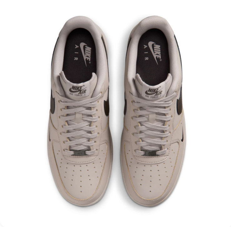 Nike Air Force 1 Light Taupe Low-Top Sneakers with Dark Brown Swoosh