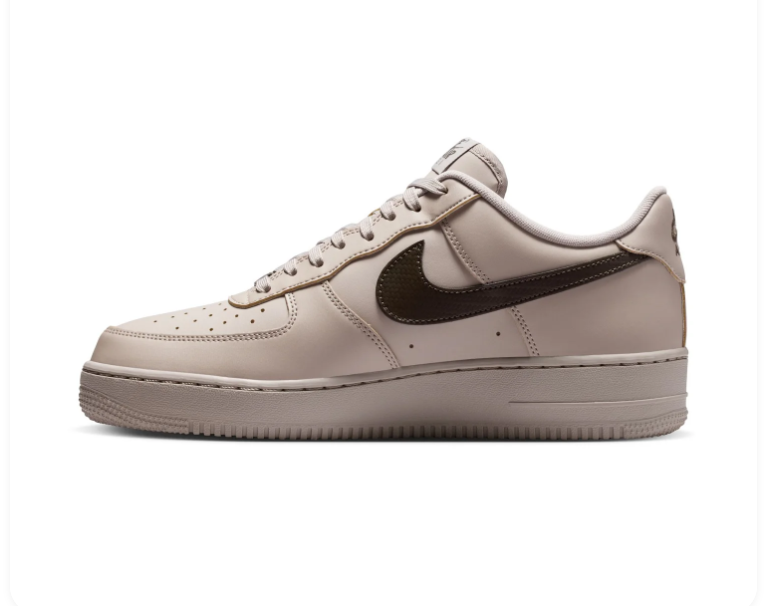 Nike Air Force 1 Light Taupe Low-Top Sneakers with Dark Brown Swoosh