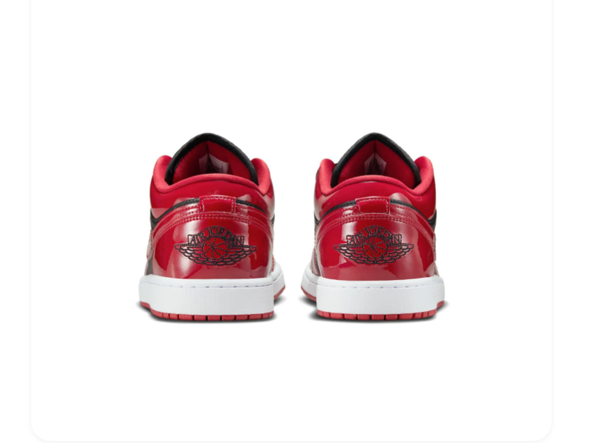 Air Jordan 1 Low Red and Black Sneakers with Glossy Overlays