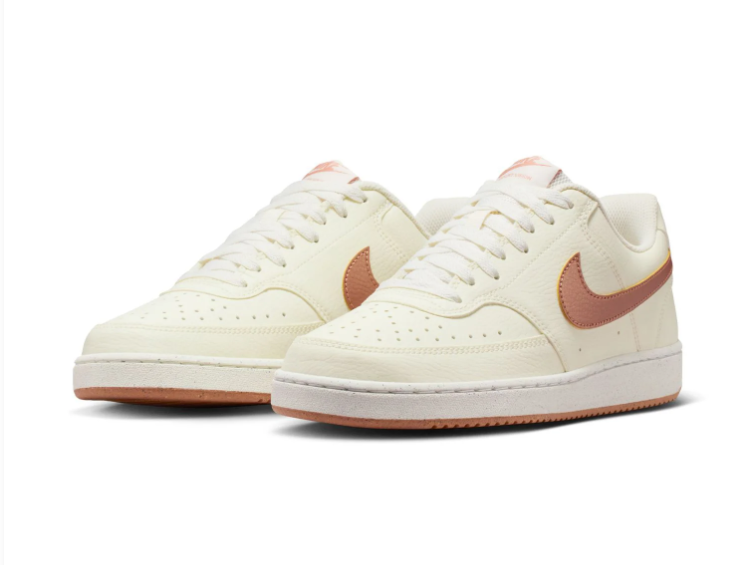 Nike Court Vision Low Cream Sneakers with Dusty Rose Swoosh
