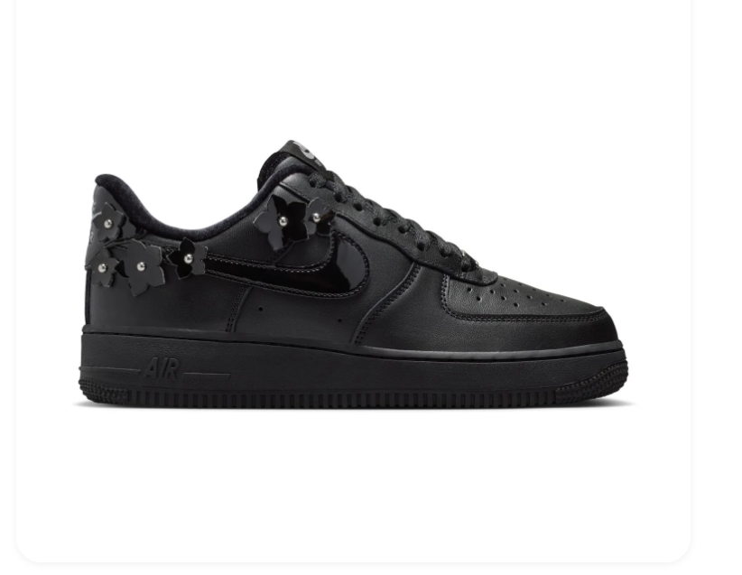 Nike Air Force 1 Black Low-Top Sneakers with Floral Appliqués