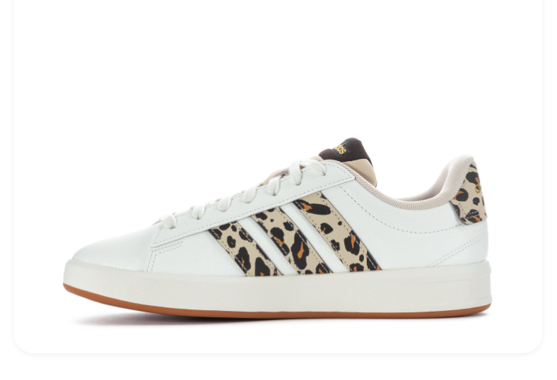 Adidas White Low-Top Sneakers with Leopard Print Stripes and Gum Outsole