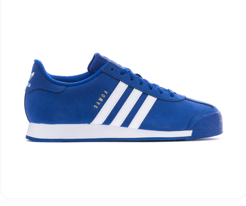 Adidas Samoa Royal Blue Sneakers with White Stripes and Textured Toe Bumper