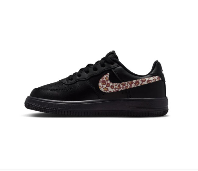 Nike Air Force 1 Black Low-Top Sneakers with Leopard Print Swoosh