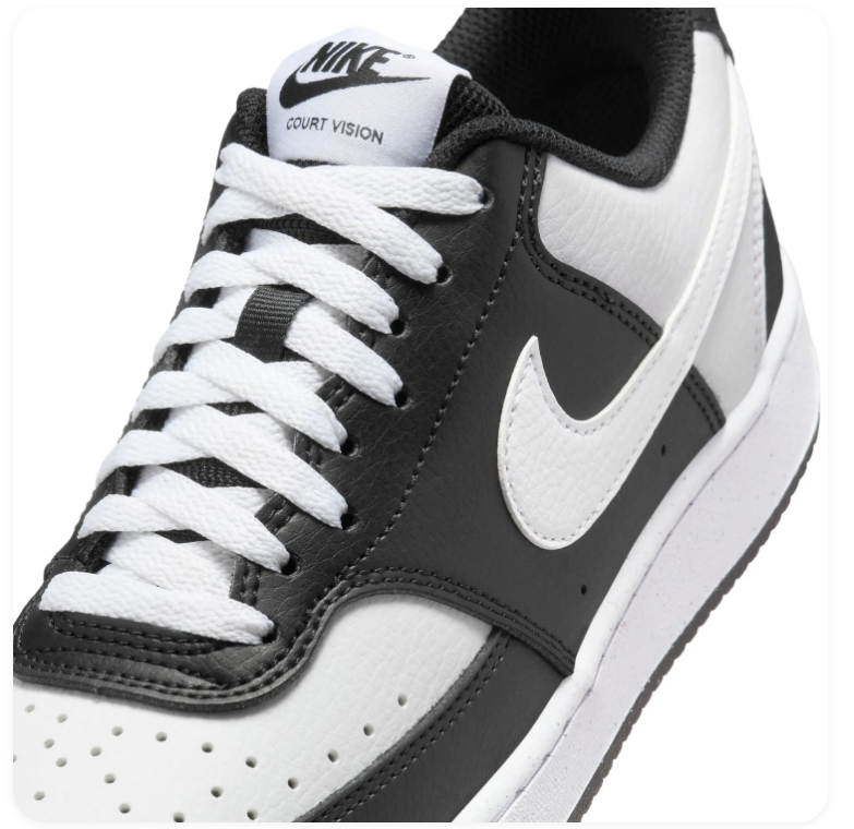 Nike Court Vision Low Black and White Sneakers with White Swoosh