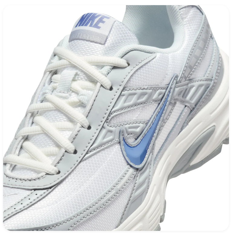 Nike White and Silver Grey Sneakers with Blue Swoosh