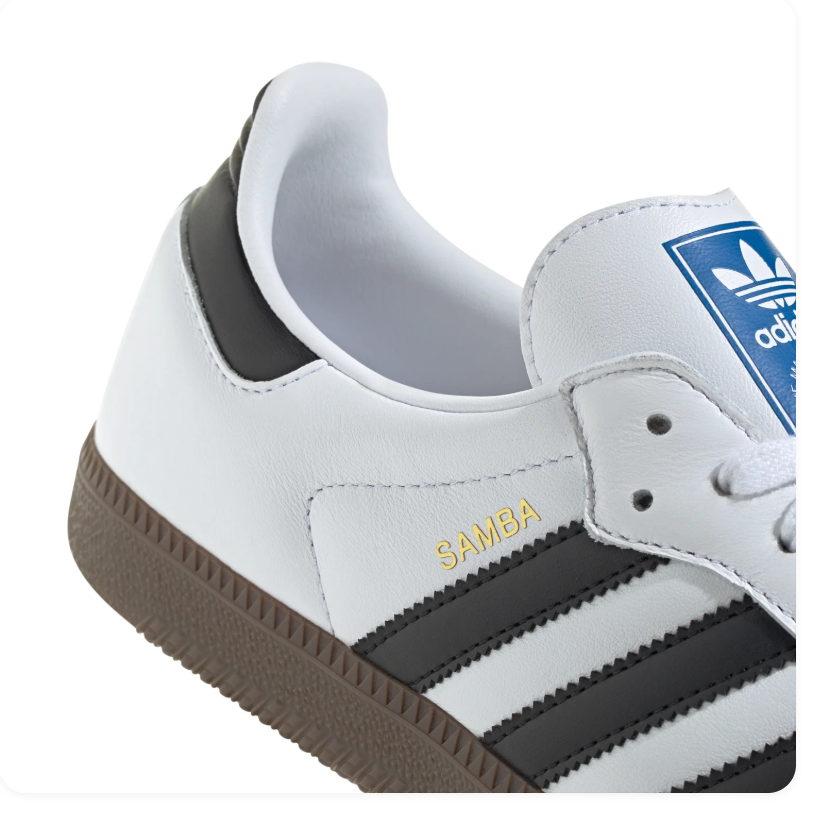 Adidas Samba White Sneakers with Black Stripes and Dark Gum Sole