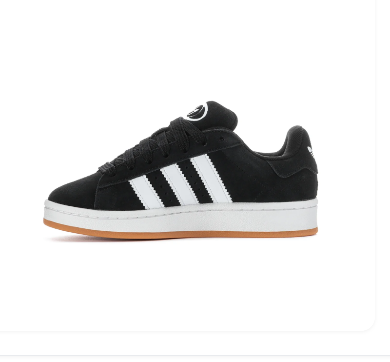 Adidas Campus Black Sneakers with White Stripes and Gum Outsole