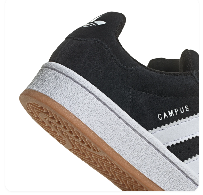 Adidas Campus Black Sneakers with White Stripes and Gum Outsole