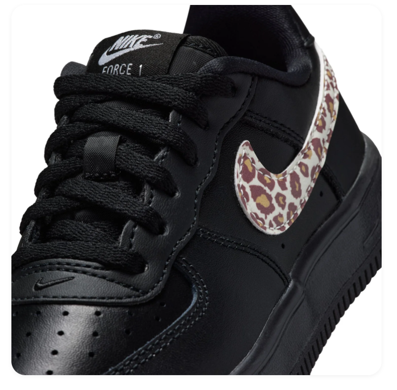 Nike Air Force 1 Black Low-Top Sneakers with Leopard Print Swoosh