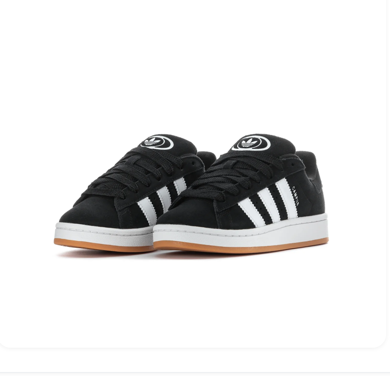 Adidas Campus Black Sneakers with White Stripes and Gum Outsole