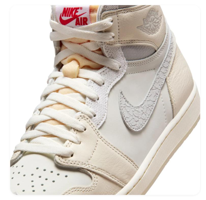 Air Jordan 1 High Cream and Grey Sneakers with Textured Swoosh