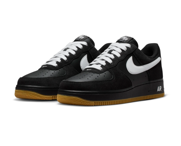 Nike Air Force 1 Black Sneakers with White Swoosh and Gum Sole