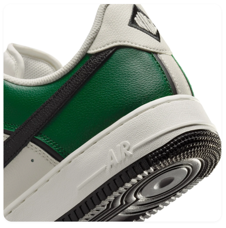 Nike Air Force 1 Green and Cream Low-Top Sneakers with Black Swoosh