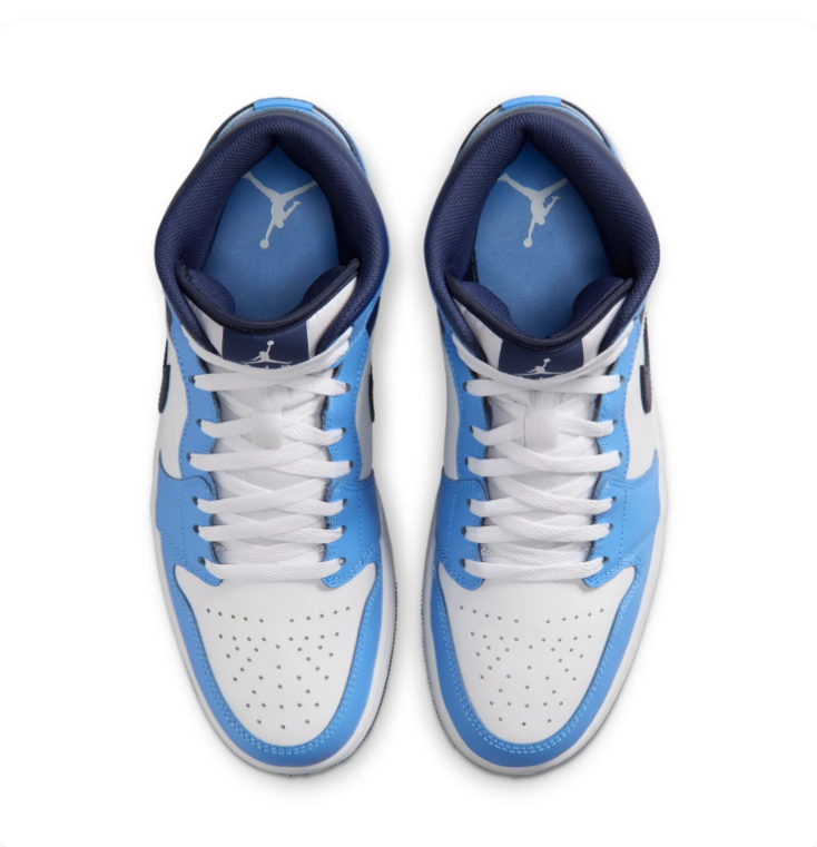 Air Jordan 1 Mid Blue, White and Navy Sneakers