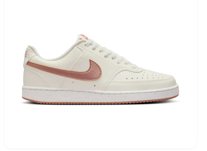 Nike Court Vision Low Cream Sneakers with Dusty Rose Swoosh