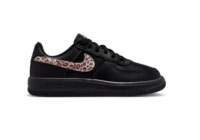 Nike Air Force 1 Black Low-Top Sneakers with Leopard Print Swoosh