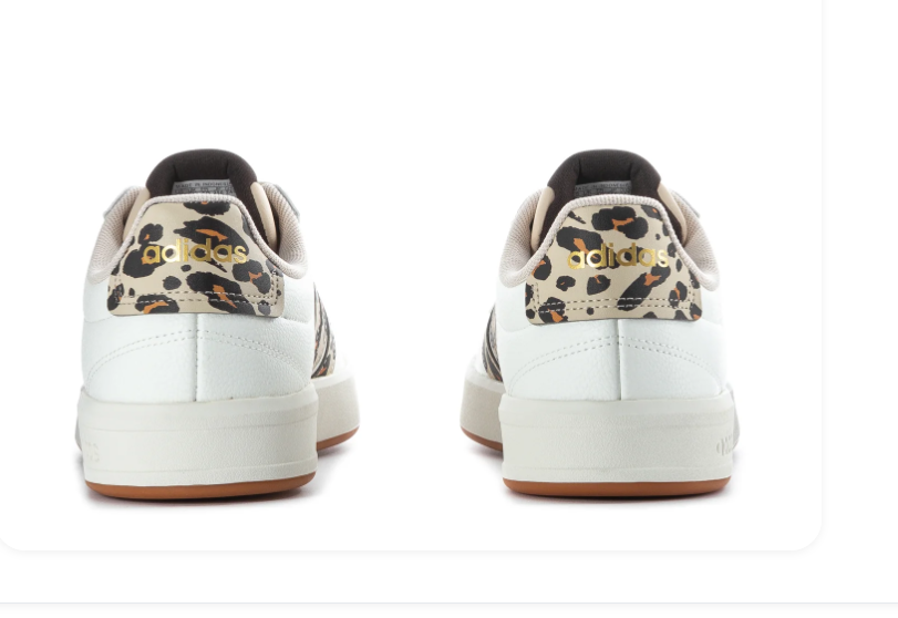 Adidas White Low-Top Sneakers with Leopard Print Stripes and Gum Outsole