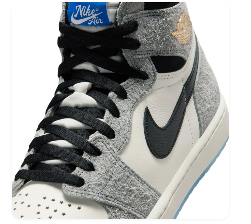 Air Jordan 1 High Grey and Cream Sneakers with Blue Outsole