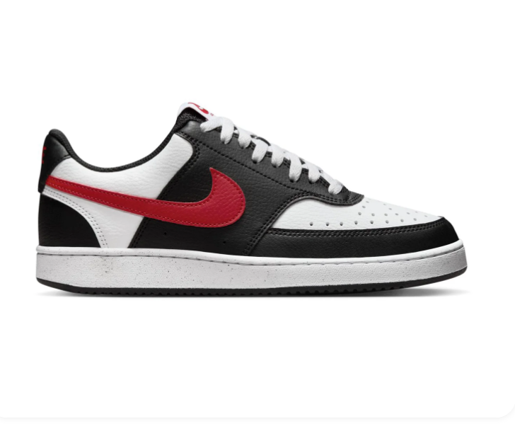 Nike Court Vision Low Black and White Sneakers with Red Swoosh