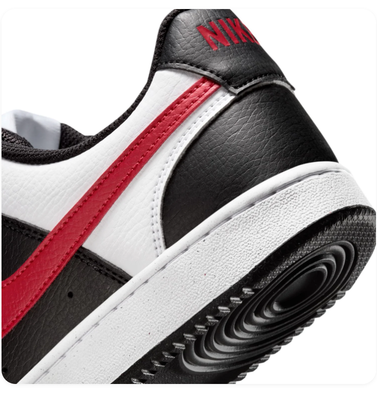 Nike Court Vision Low Black and White Sneakers with Red Swoosh