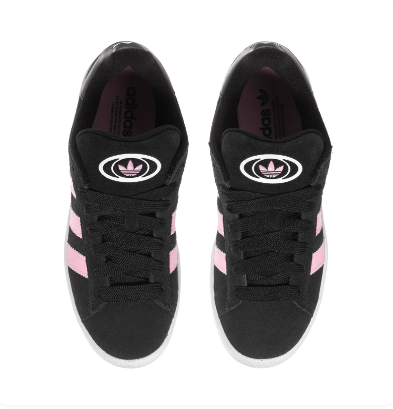 Adidas Campus Black Sneakers with Pink Stripes and White Sole