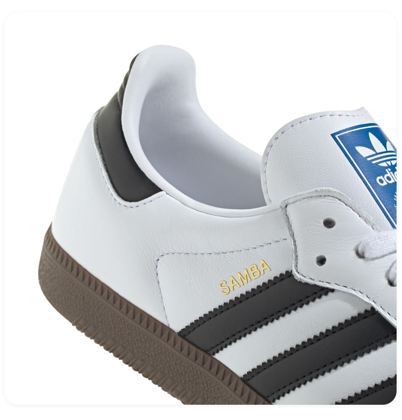 Adidas Samba White Sneakers with Black Stripes and Grey Toe Overlay