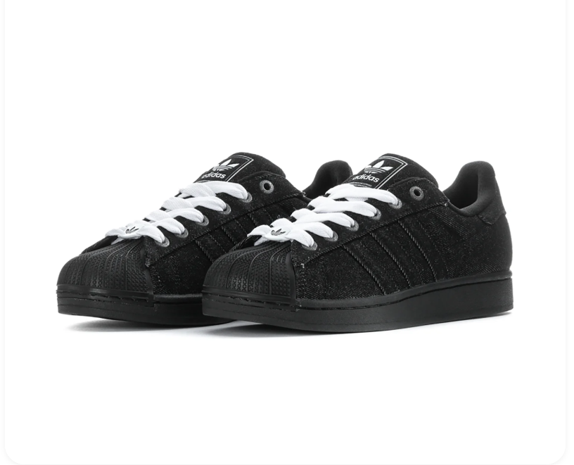 Adidas Superstar Black Textured Sneakers with White Laces and Shell Toe