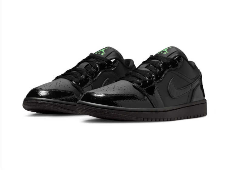 Air Jordan 1 Low Black Sneakers with Green Accents