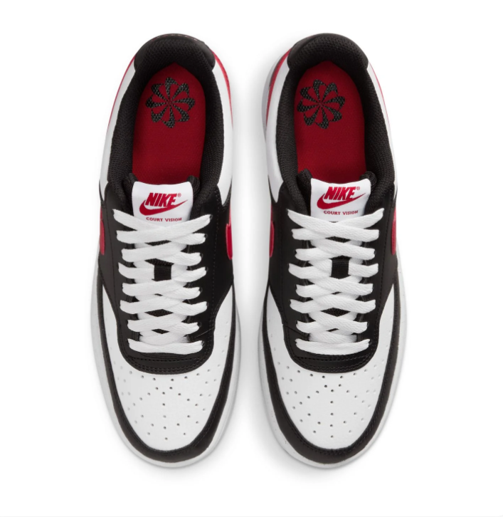 Nike Court Vision Low Black and White Sneakers with Red Swoosh