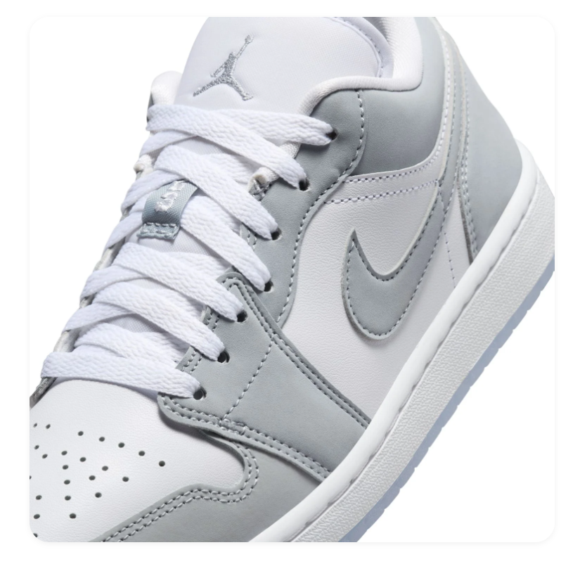 Air Jordan 1 Low Grey and White Sneakers with Translucent Outsole
