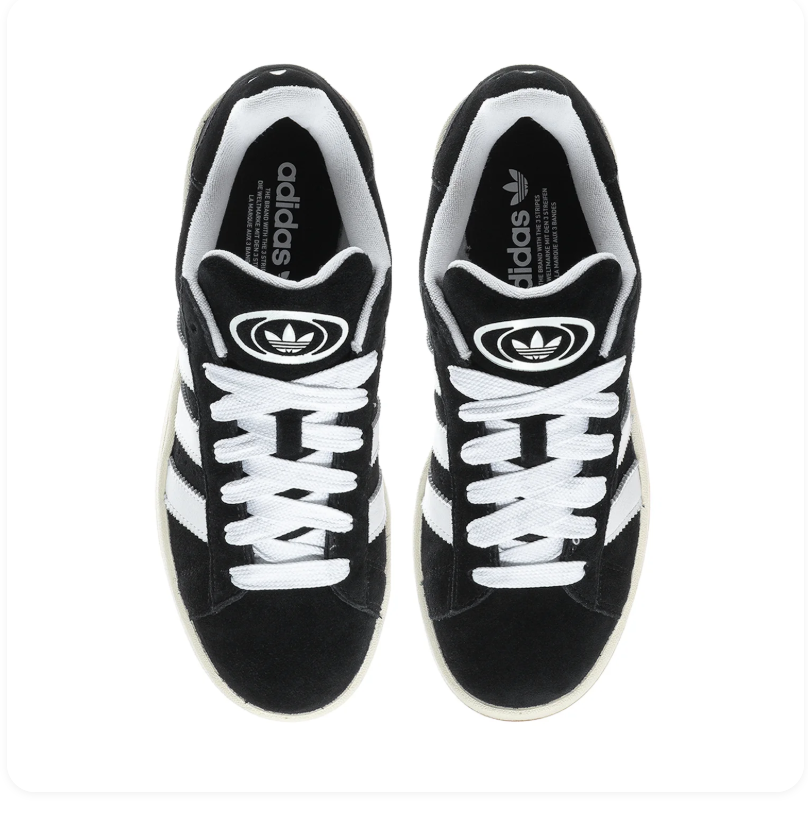 Adidas Campus Black Sneakers with White Stripes and Cream Midsole