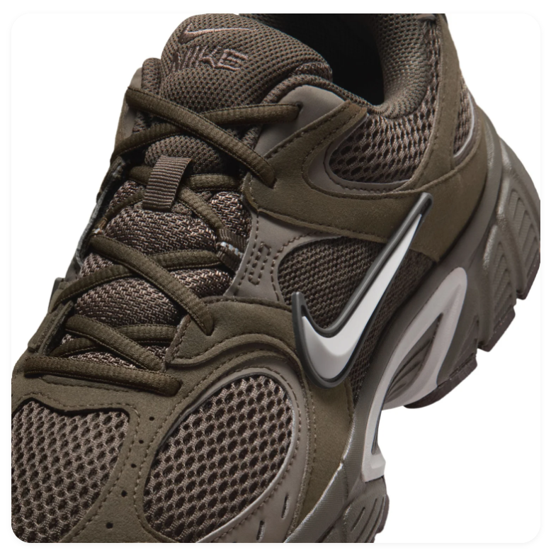 Nike Dark Olive Mesh Sneakers with Silver Swoosh and Sculpted Sole