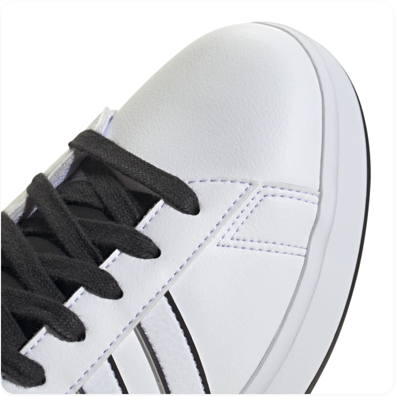 Adidas White Low-Top Sneakers with Black-Outlined Stripes and Black Laces