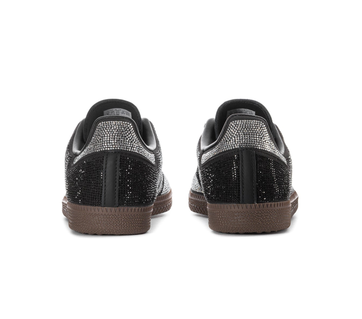 Adidas Black Rhinestone Sneakers with Silver Stripes and Brown Sole