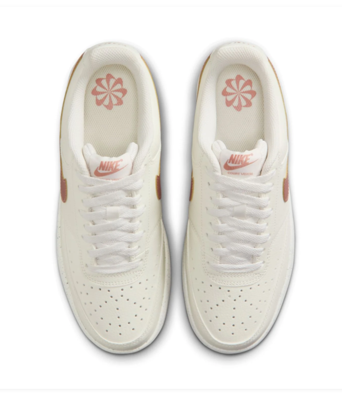 Nike Court Vision Low Cream Sneakers with Dusty Rose Swoosh
