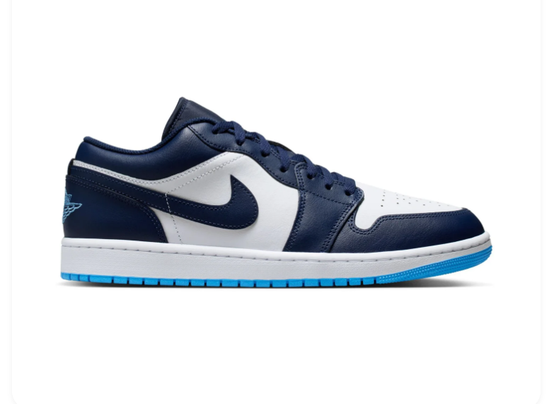Air Jordan 1 Low Navy and White Sneakers with Bright Blue Outsole