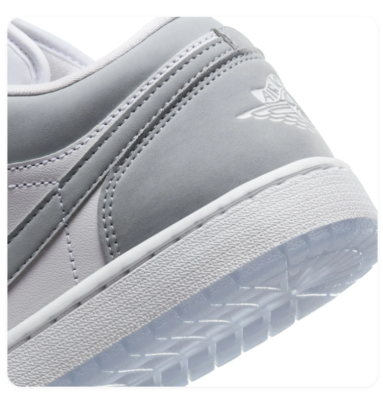 Air Jordan 1 Low Grey and White Sneakers with Translucent Outsole