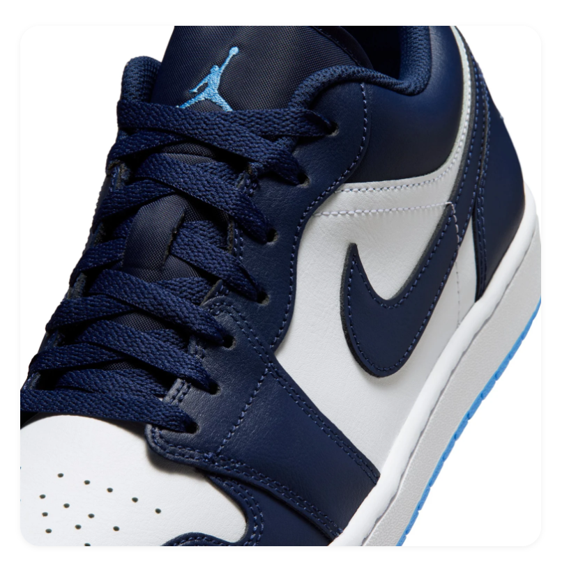 Air Jordan 1 Low Navy and White Sneakers with Bright Blue Outsole