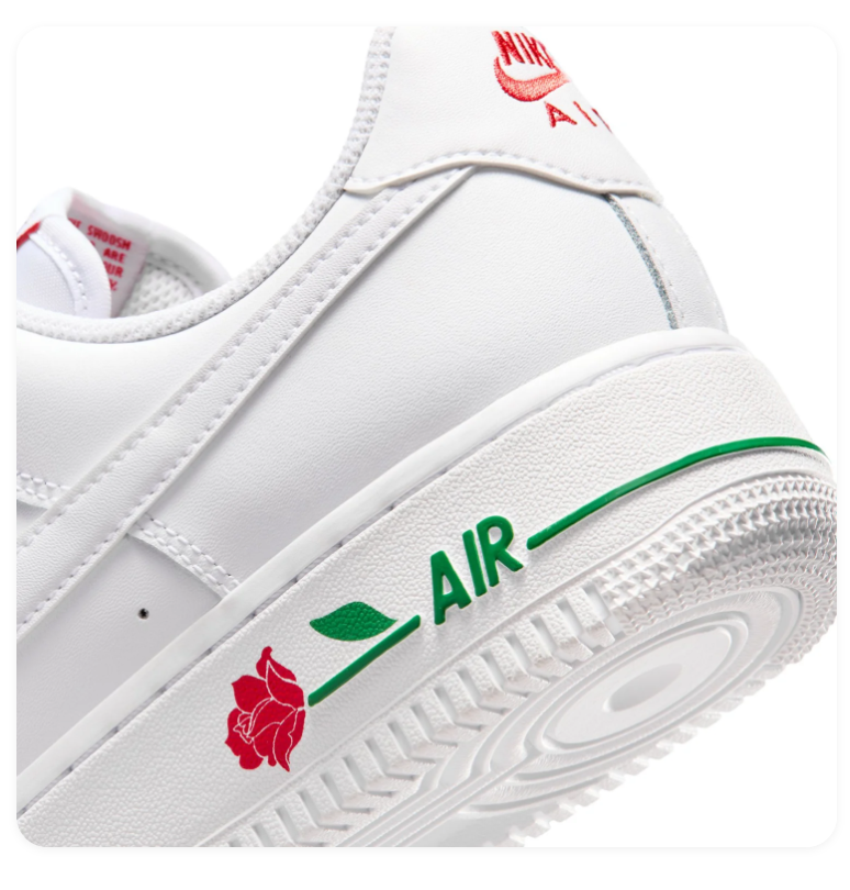 Nike Air Force 1 White Low-Top Sneakers with Red Rose Details