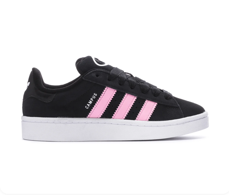 Adidas Campus Black Sneakers with Pink Stripes and White Sole
