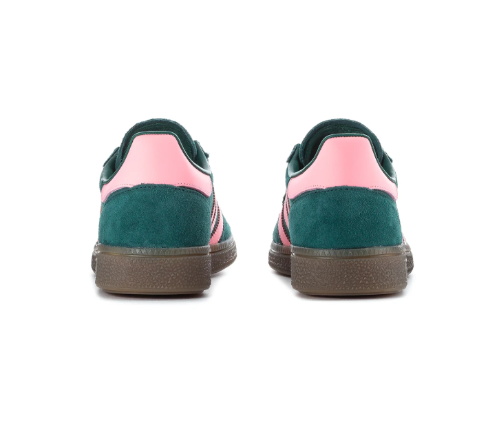 Adidas Handball Spezial Dark Green Sneakers with Pink Stripes and Brown Sole